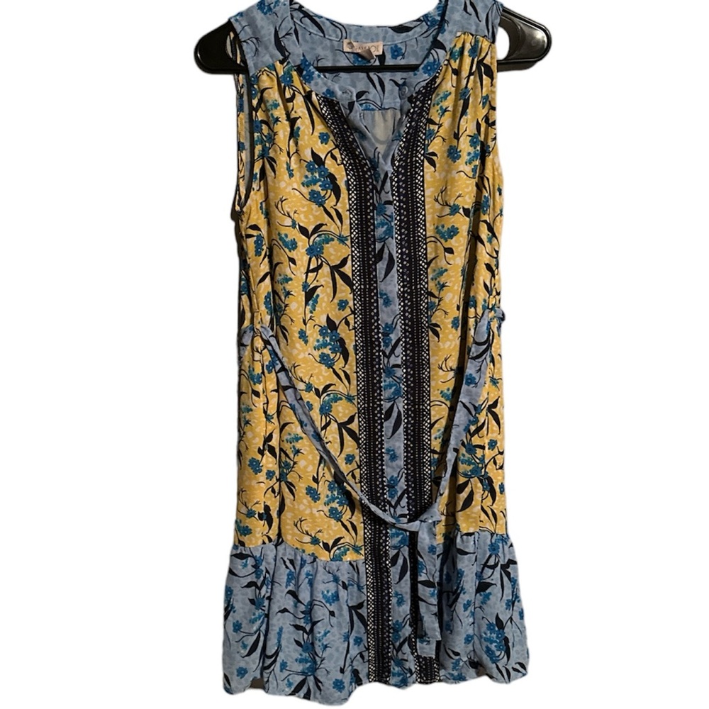 Eliane Rose Floral Button Down Patchwork Pockets Dress Ruffle Button Front Boho